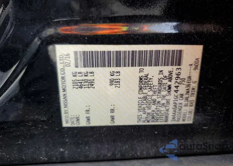 2016 Nissan Maxima 3.5S z USA, uszkodzony, nr VIN 1N4AA6AP1GC442963